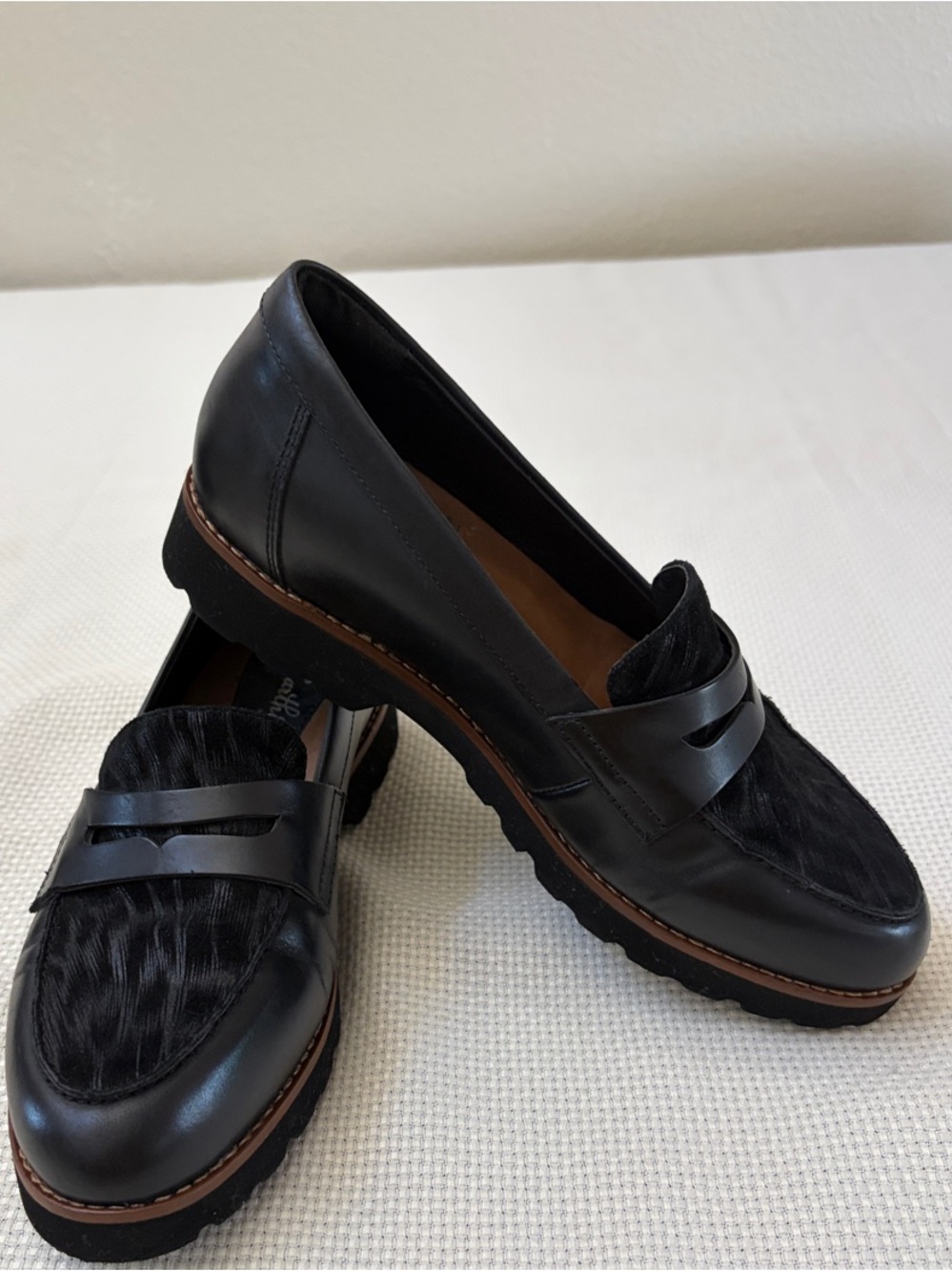 Earthies Black Leather & Haircalf Penny Loafers - Picture 3 of 9
